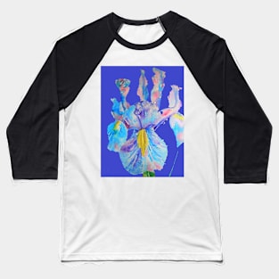 Iris Watercolor Painting - Blue with Raindrops - on Navy Baseball T-Shirt